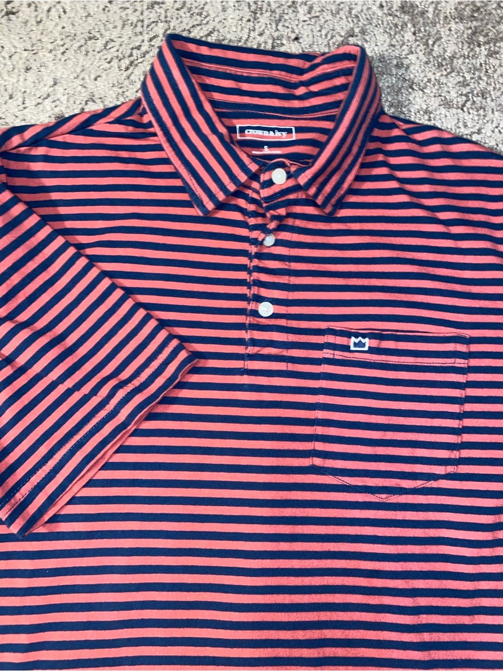 Crown Ivy Striped Beach Polo Size Small Golf Tennis Summer Shirt Crown Logo